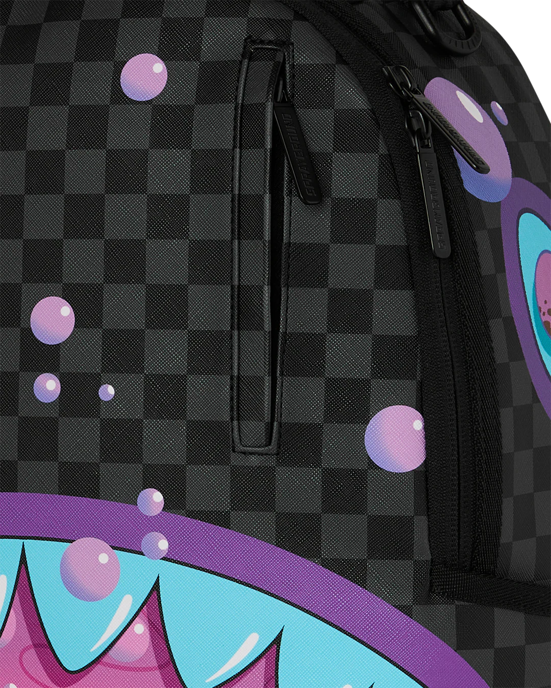 Close Up Zipper View of the Sprayground Purple Slime Takeover Backpack