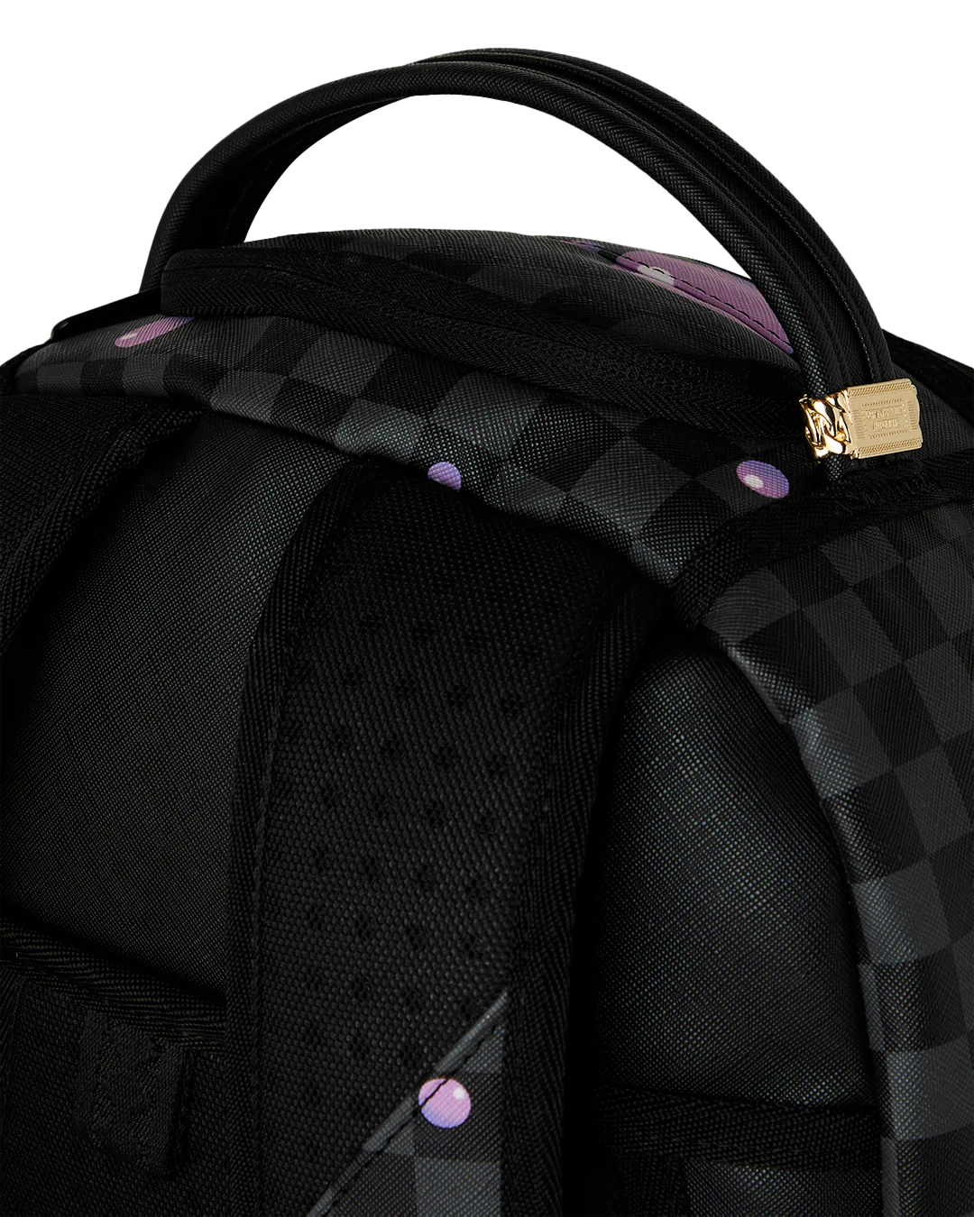 Close Up Strap View of the Sprayground Purple Slime Takeover Backpack