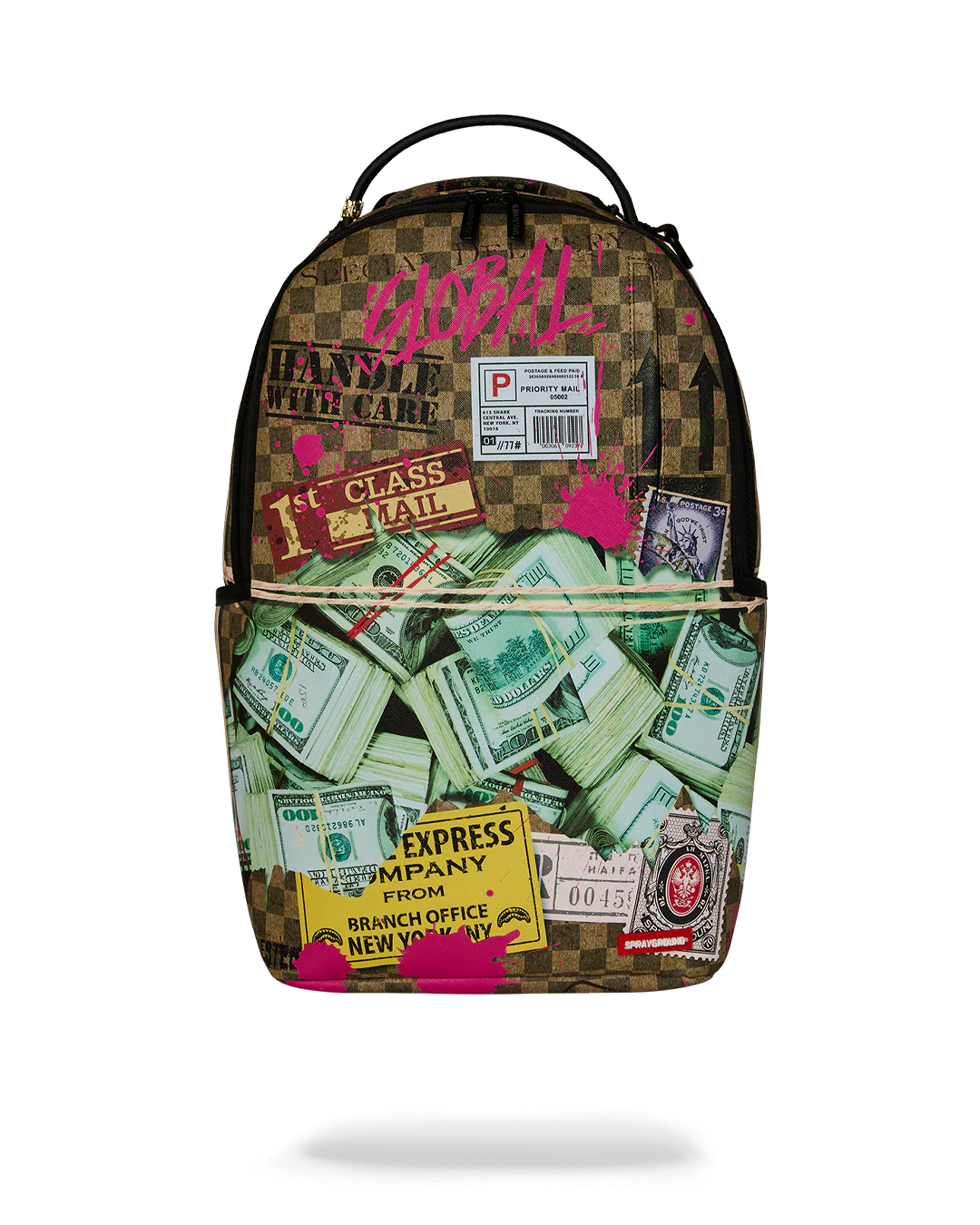 Front View of the Sprayground Torn Packaging RMX Backpack