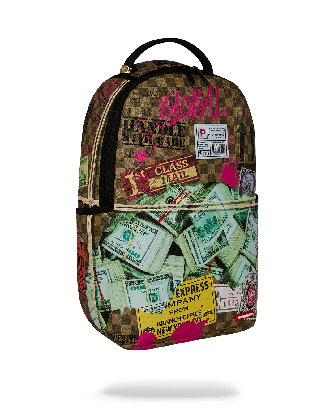 Front Left View of the Sprayground Torn Packaging RMX Backpack