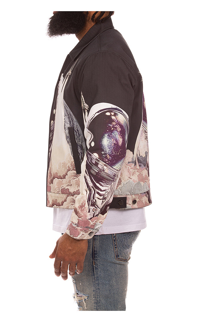 Left View of the Billionaire Boys Club bb flight jacket in black