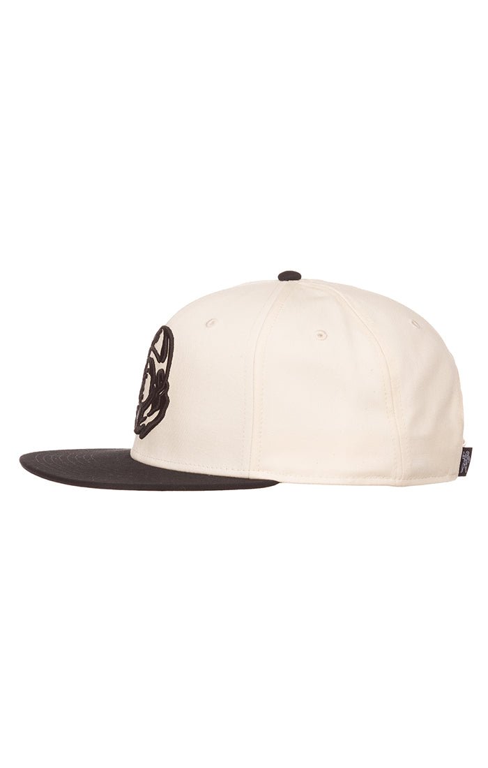 Left View of the Billionaire Boys Club bb two tone snap back hat in white