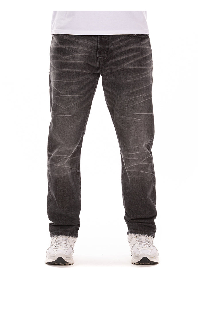 Front View of the Billionaire Boys Club bb dark orbit jeans (heart fit) in black abyss