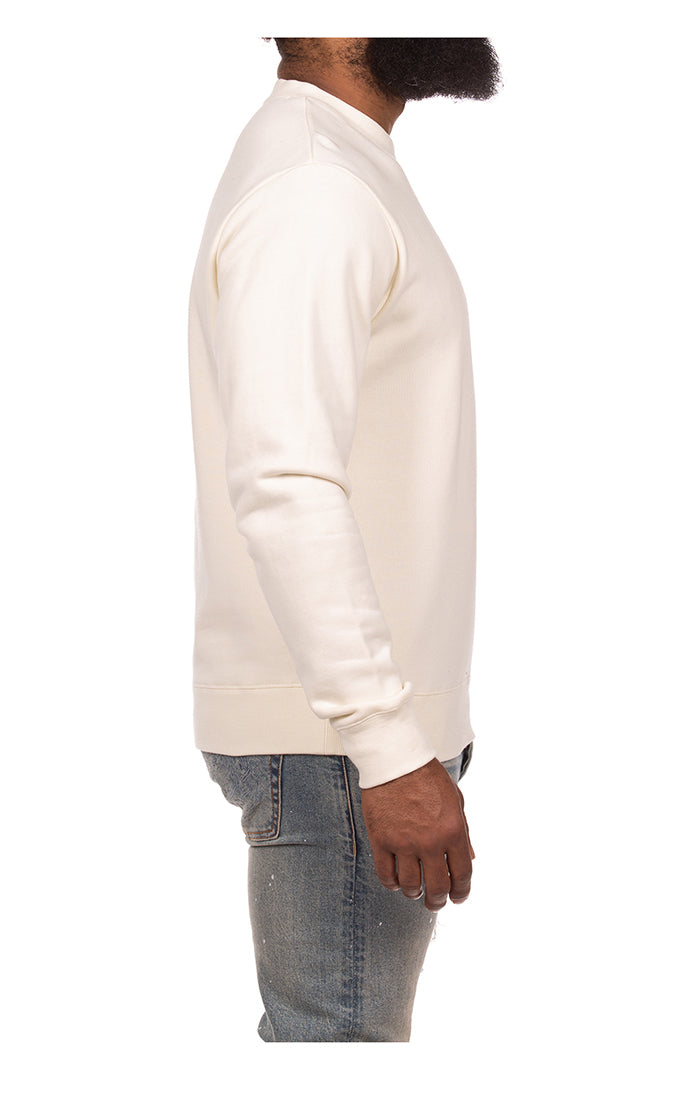 Right Side View of the Billionaire Boys Club BB Small Script Sweatshirt in winter white