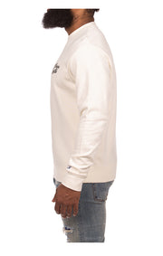 Left Side View of the Billionaire Boys Club BB Small Script Sweatshirt in winter white
