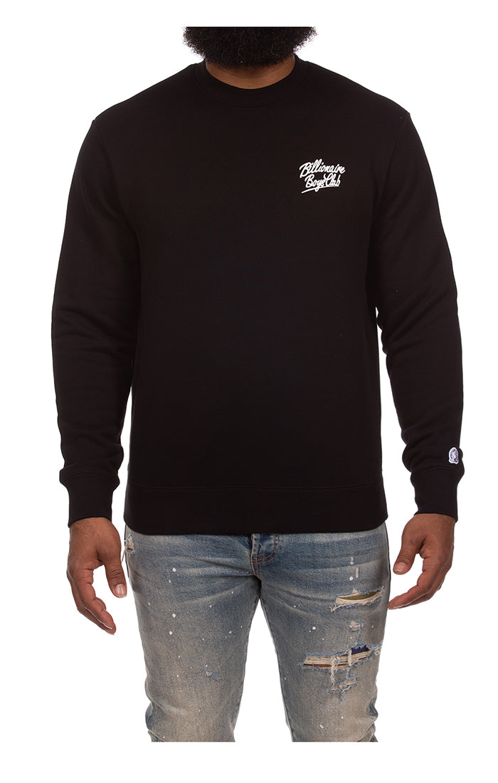 Front View of the Billionaire Boys Club BB Small Script Sweatshirt in black
