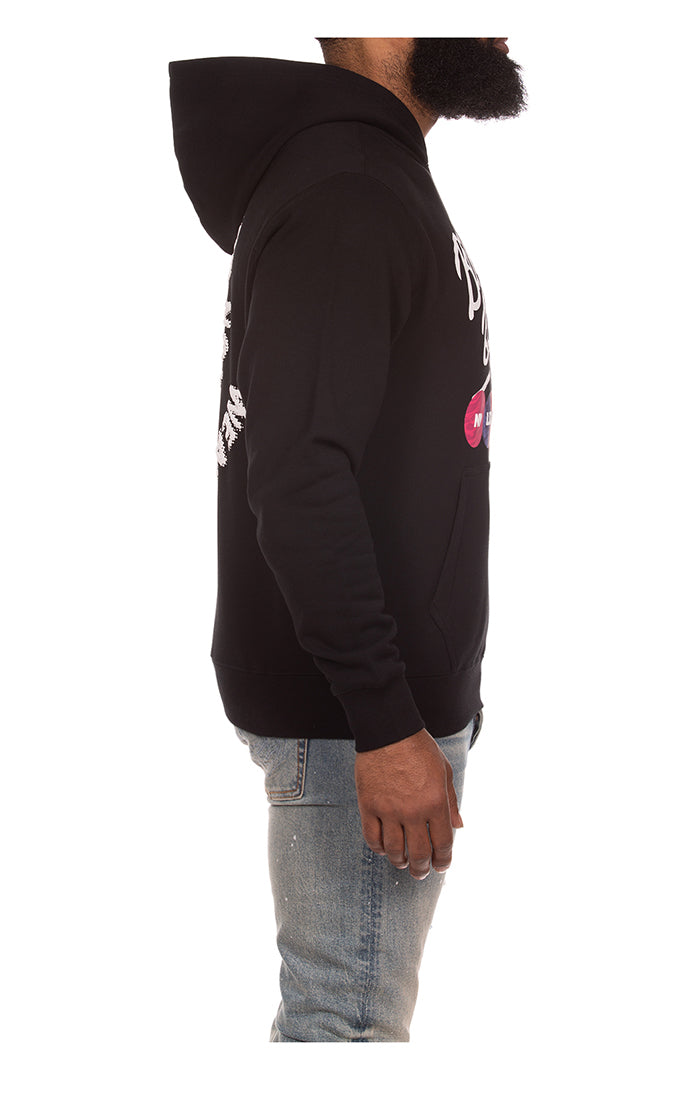 Right Side View of the Billionaire Boys Club BB Script Hoodie in black
