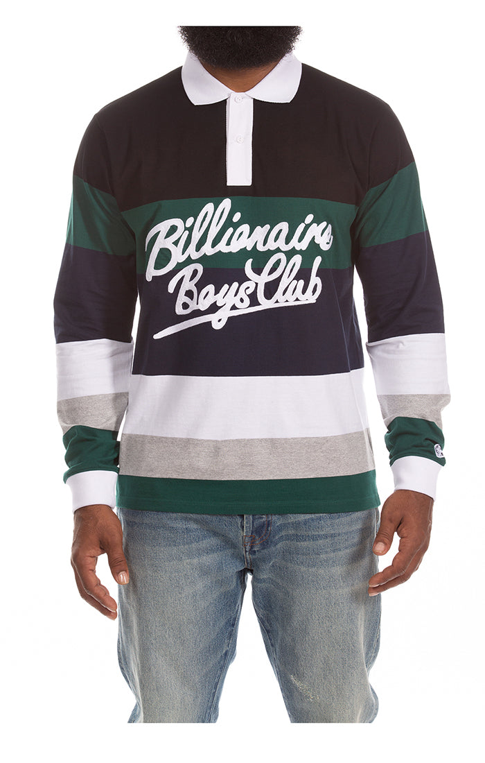 Front View of the Billionaire Boys Club BB Rugby Jersey LS Knit in black