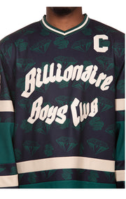 Close-Up View of BB Script of the Billionaire Boys Club BB Celsius Jersey LS Knit in Navy Blazer