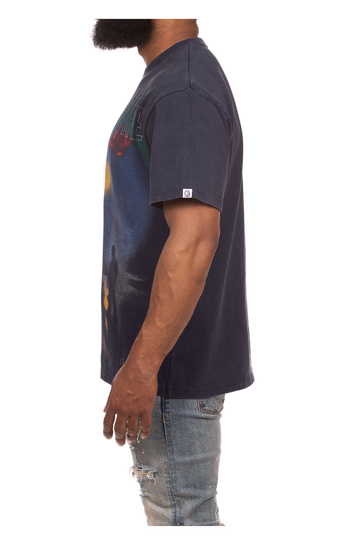 Left Side View of the Billionaire Boys Club BB Mist SS Knit (Oversized Fit) in Navy Blazer