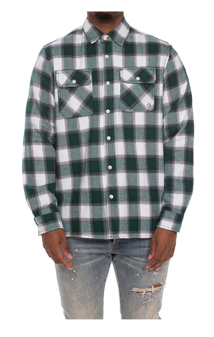 Front View of the Billionaire Boys Club BB Curve Ls Woven in rain forest 