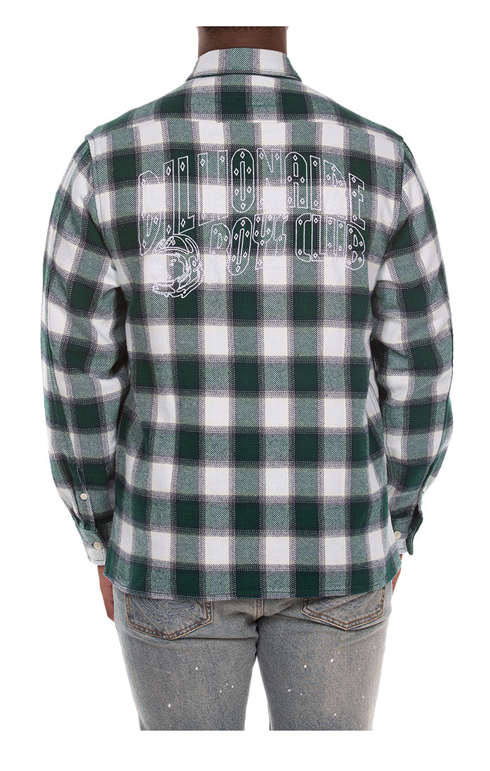 Back View of the Billionaire Boys Club BB Curve Ls Woven in rain forest 
