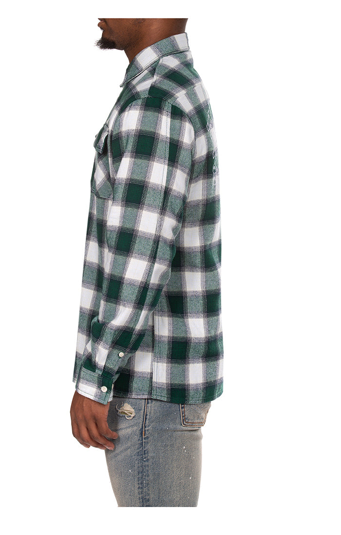 Left Side View of the Billionaire Boys Club BB Curve Ls Woven in rain forest 