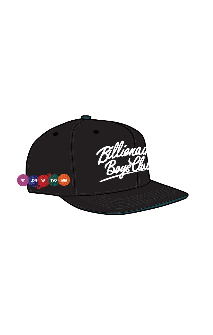 Front Right View of the Billionaire Boys Club BB Script Snapback in black