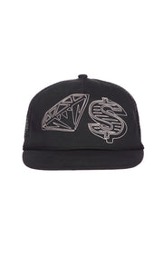 Front View of the  Billionaire Boys Club BB D & S Trucker Hat in Black