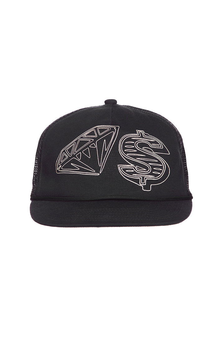 Front View of the  Billionaire Boys Club BB D & S Trucker Hat in Black