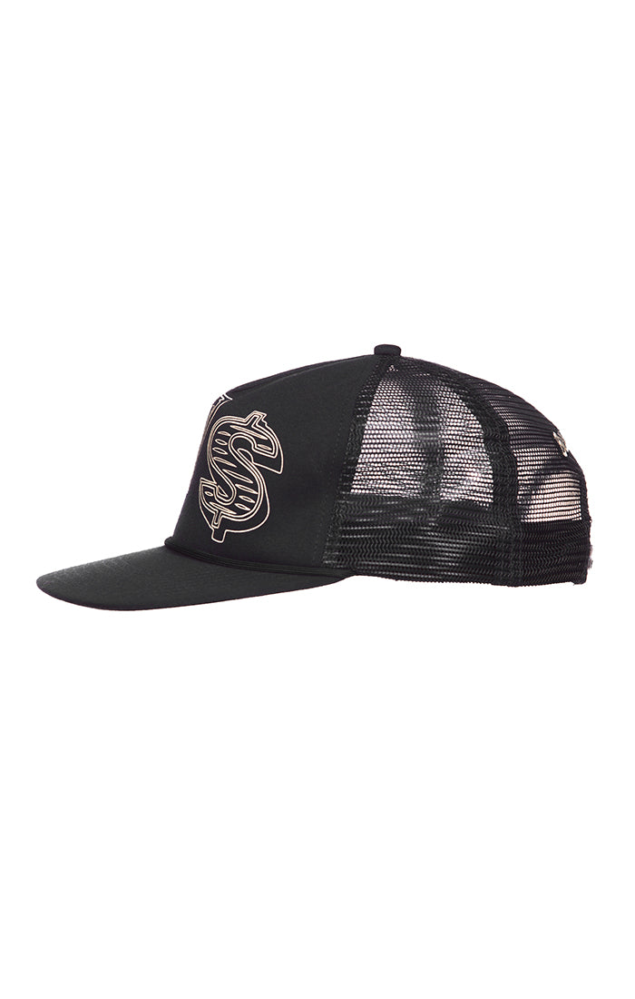 Left Side View of the  Billionaire Boys Club BB D & S Trucker Hat in Black