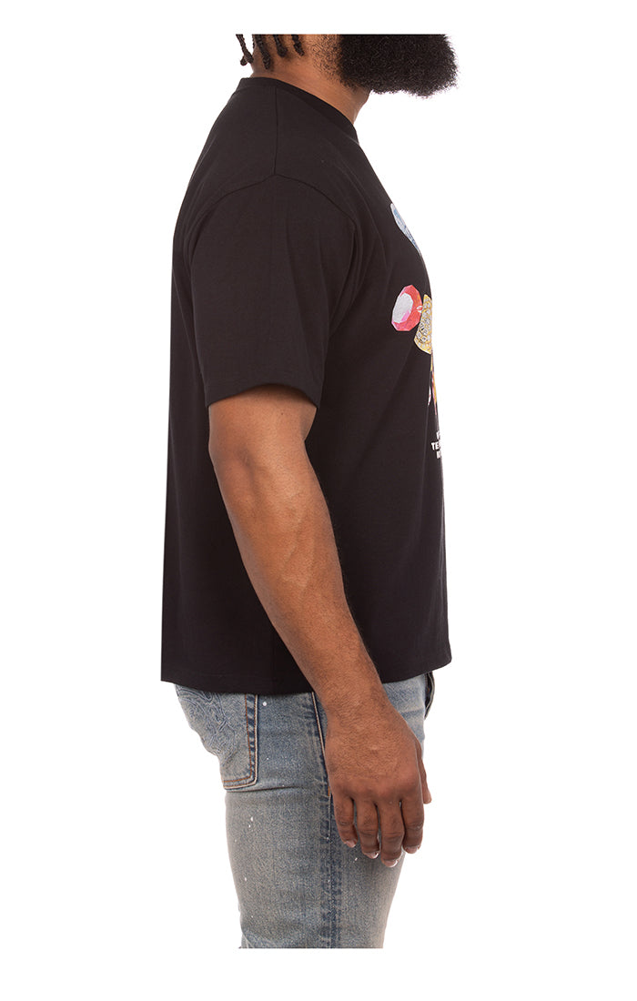 Right side view of BB Smile Tee in Black - Men's Streetwear Tees