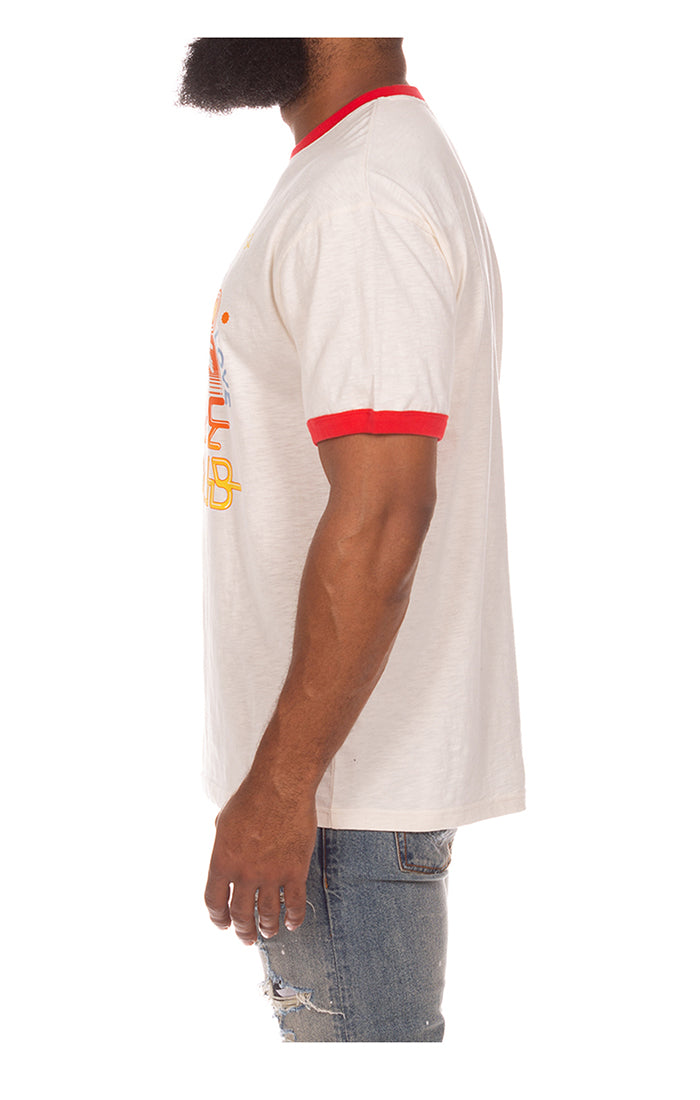 Left side view of BBC Record SS Knit Tee in Gardenia - Men's Streetwear Tee