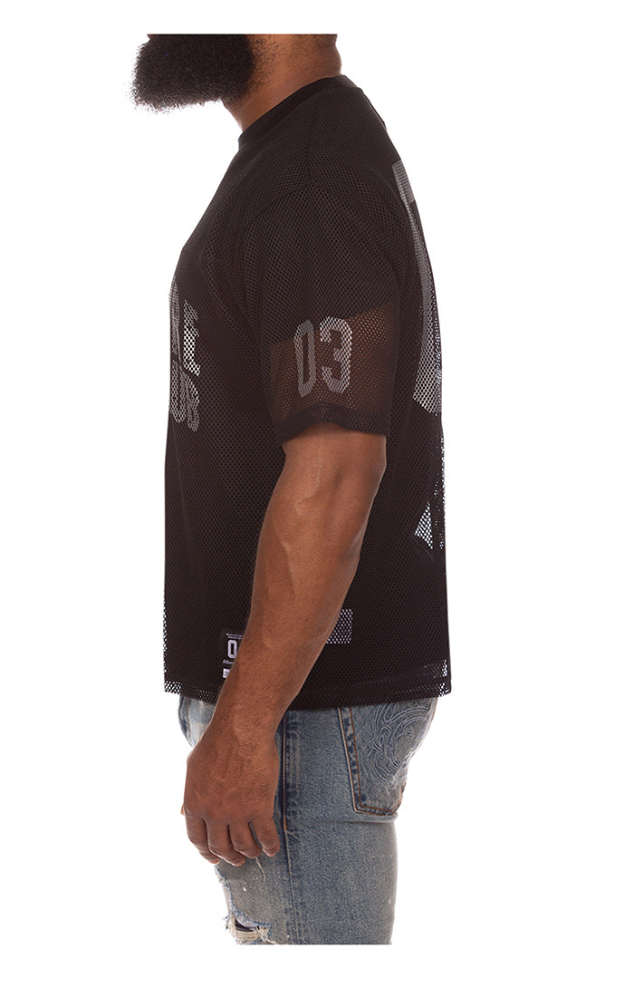 Left Side View of BBC Football Jersey Tee in Black - Men's Jerseys