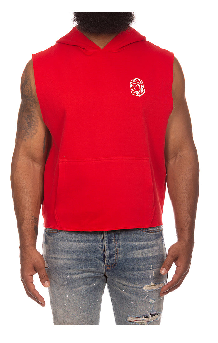 Front View of BBC Space Sleeveless Hoodie in Red - Men's Sleeveless Hoodies 