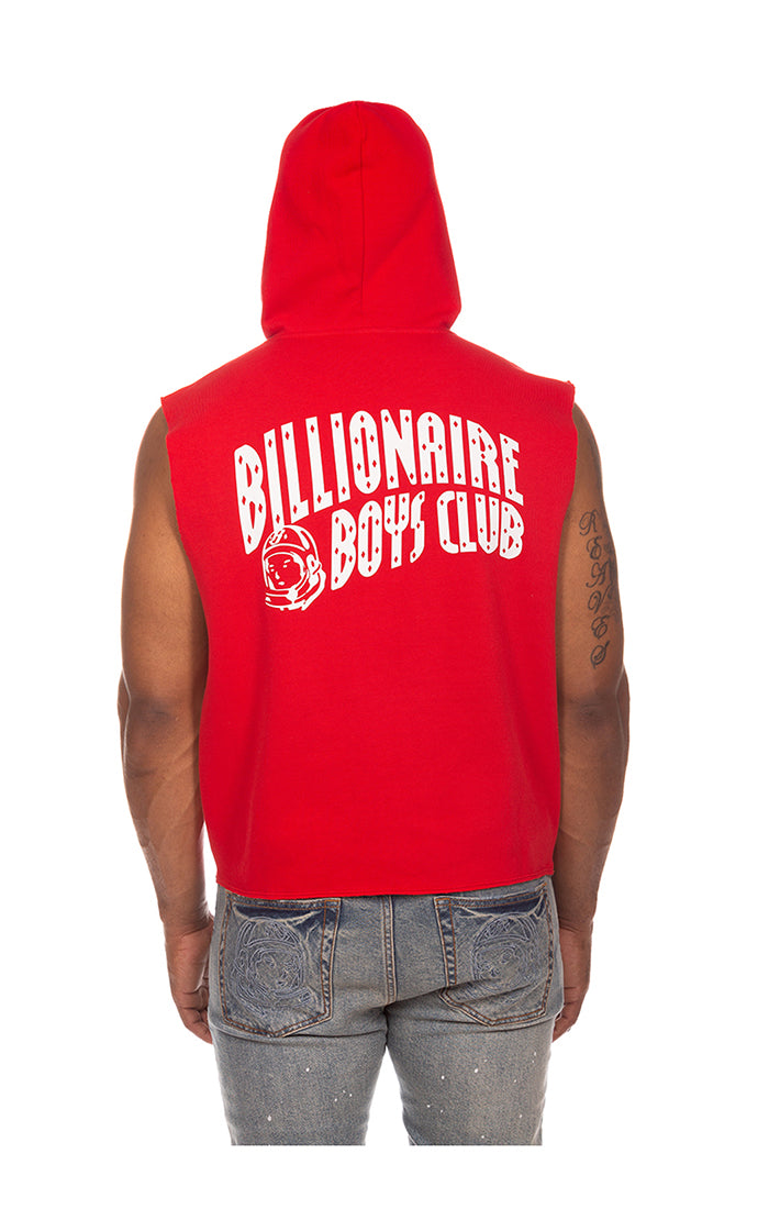 Back View of BBC Space Sleeveless Hoodie in Red - Men's Sleeveless Hoodies