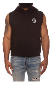 Front View of BBC Space Sleeveless Hoodie in Black - Men's Sleeveless Hoodies