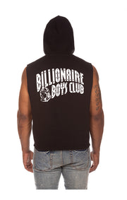 Back View of BBC Space Sleeveless Hoodie in Black - Men's Sleeveless Hoodies