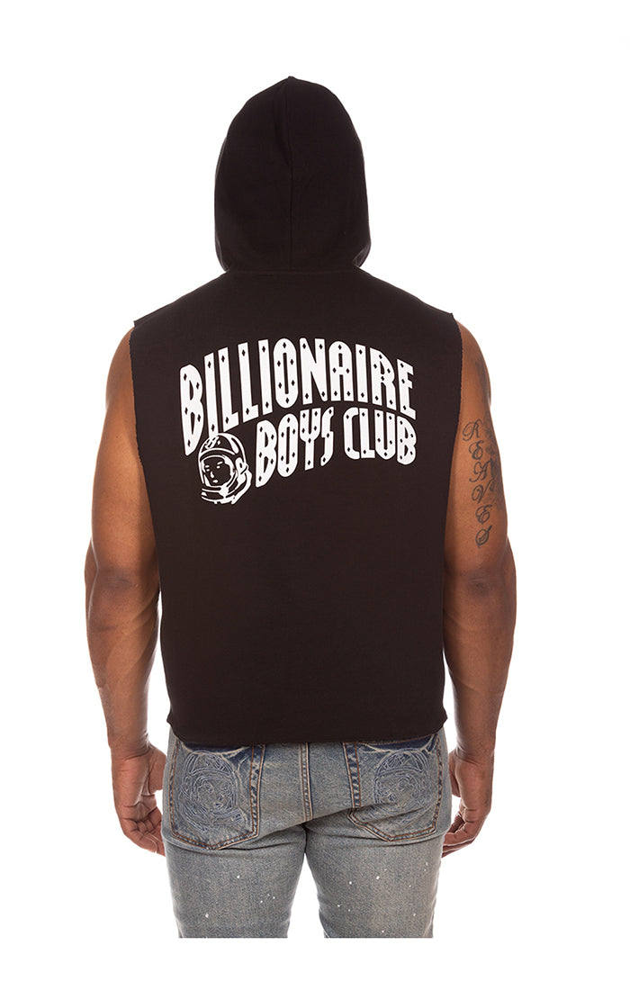 Back View of BBC Space Sleeveless Hoodie in Black - Men's Sleeveless Hoodies