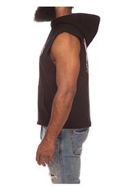 Left side view of BBC Space Sleeveless Hoodie in Black - Men's Sleeveless Hoodies