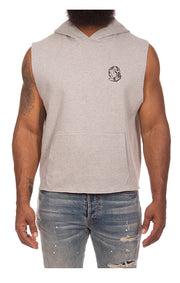 Front View of BBC Space Sleeveless Hoodie in Grey - Men's Sleeveless Hoodies