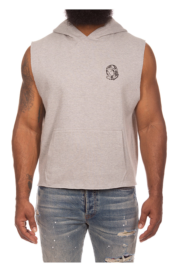 Front View of BBC Space Sleeveless Hoodie in Grey - Men's Sleeveless Hoodies