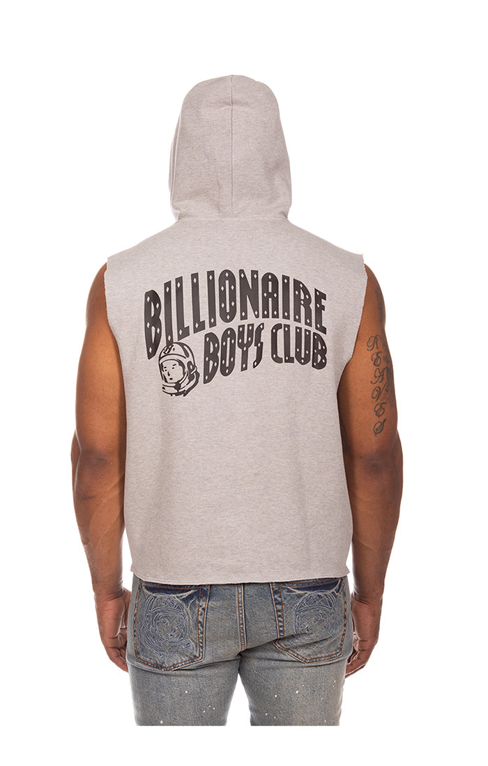 Back View of BBC Space Sleeveless Hoodie in Grey - Men's Sleeveless Hoodies