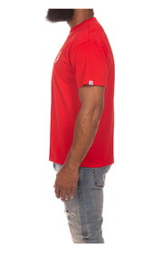 Left side view of the Billionaire Boys Club Helmet Tee in Red - Men's Streetwear Tees