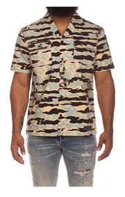 Front View of BBC Tiger Camo Woven Shirt in Mojave Desert - Men's Button Downs