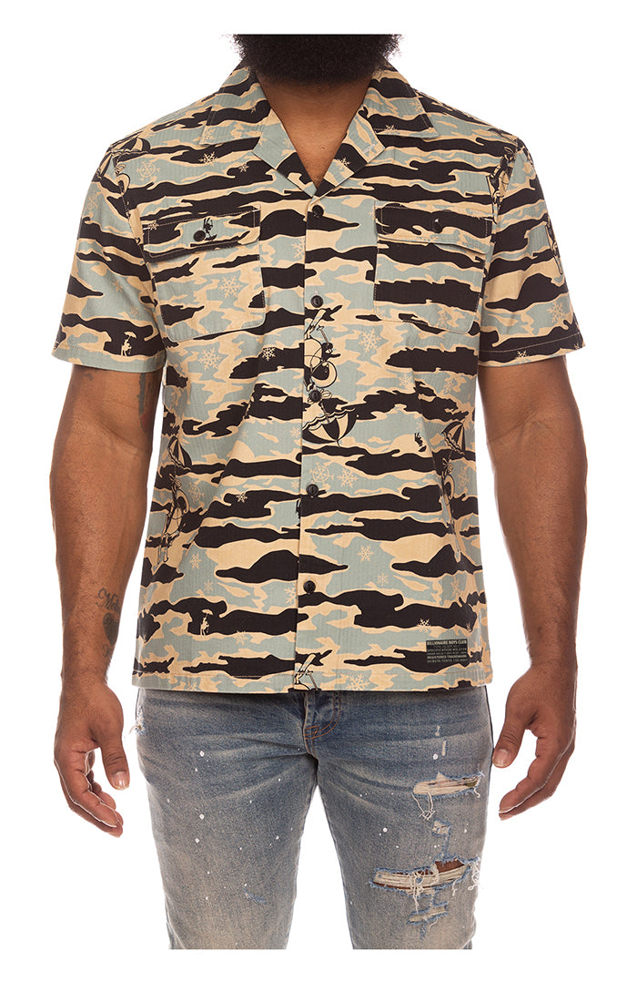 Front View of BBC Tiger Camo Woven Shirt in Mojave Desert - Men's Button Downs