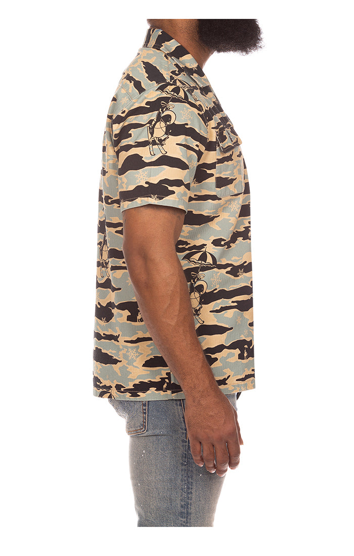 Right side view of Billionaire Boys Club Camo Woven Shirt in Mojave Desert - Men's Button Downs