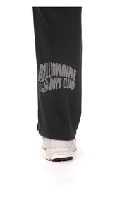 Close up View of BBC Script on Billionaire Boys Club Curve Sweatpants in Black- Men's Sweatpants 