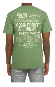 Back view of text on the Billionaire Boys Club Partay Shortsleeve Tee in forest shade - Men's Streetwear Tees