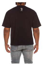 Back View of BBC Shortsleeve Knit Cropped Tee in Black - Men's Streetwear Tees