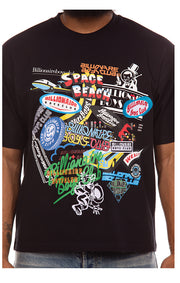 Close up view of Billionaire Boys Club Shortsleeve Knit Cropped Tee in Black - Men's Streetwear Tees