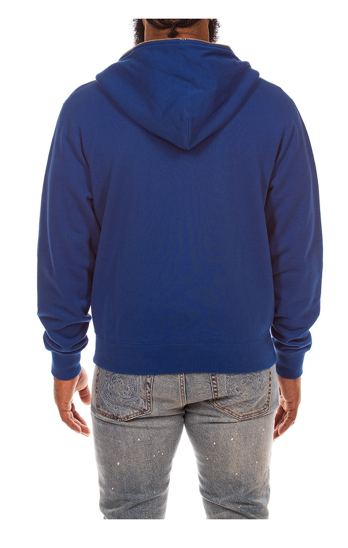 Back View of the Billionaire Boys Club BB Curve Zip Hoodie in blue - Men's Hoodies