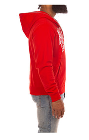 Right Side view of the Billionaire Boys Club BB Curve Zip Hoodie in red - Men's Hoodies