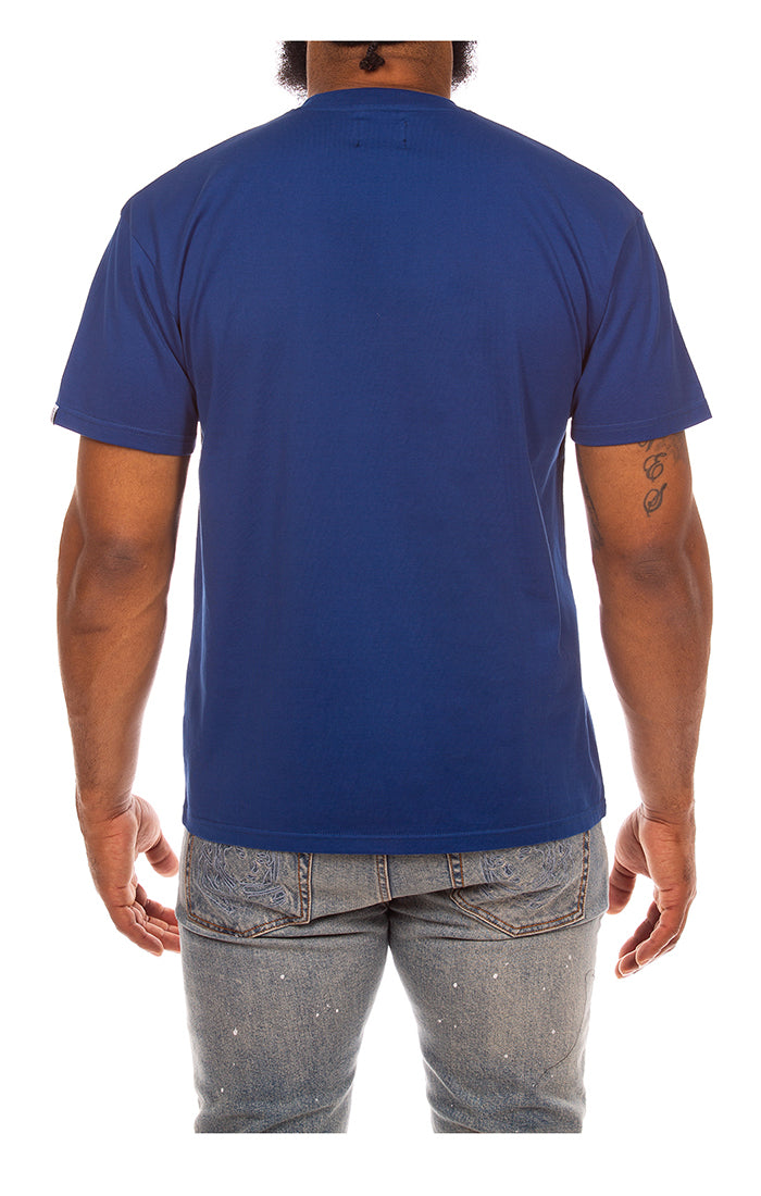 Back View of Billionaire Boys Club Helmet Shortsleeve Tee in Blue - Men's Streetwear Tees