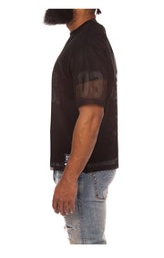 Left side view of BBC Varsity SS Tee in Black - Men's Varsity Tee
