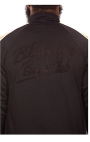 Close up view of BBC text on Soundcheck Jacket in Black – Men’s Streetwear Zip-Up Jacket