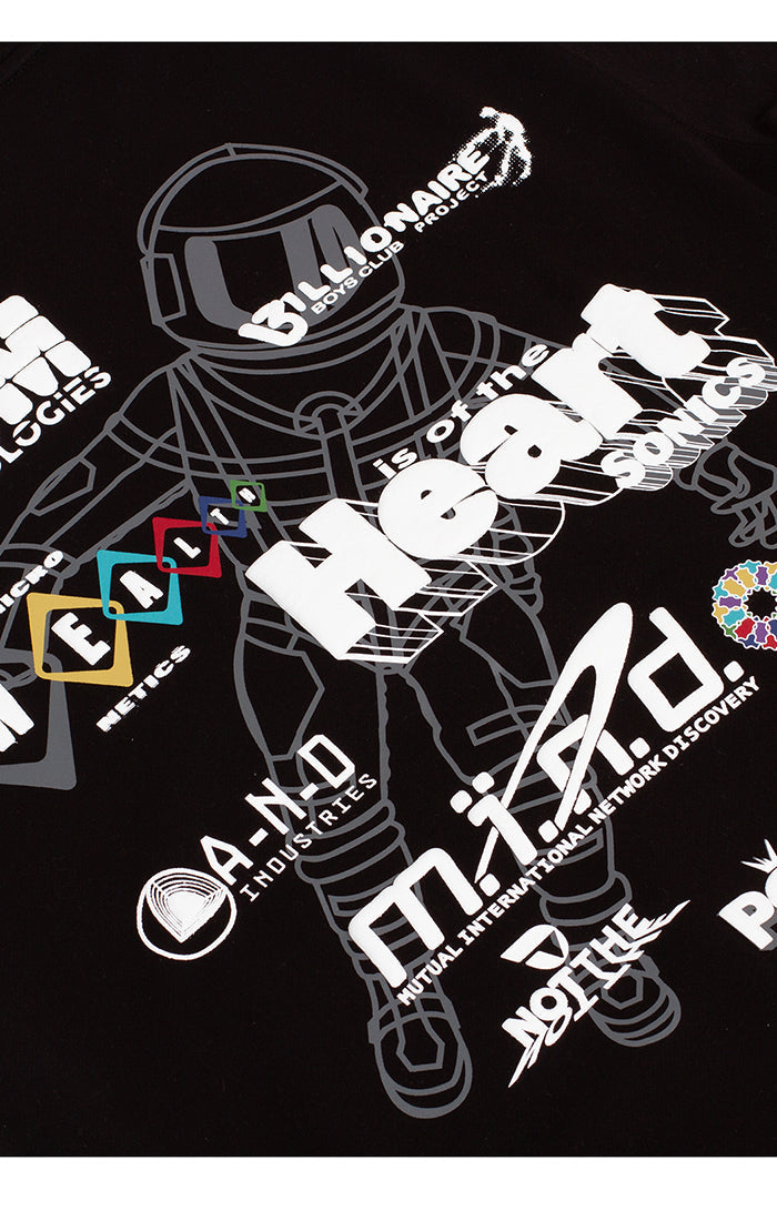 Close up View of WHM Logos on BB WHM Hoodie in Black - Men's Hoodies