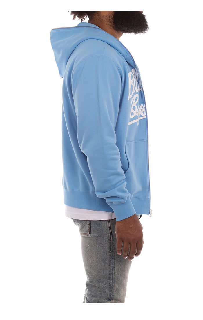 Right side view of BB Script Hoodie in Little Boy Blue - Men's Hoodies
