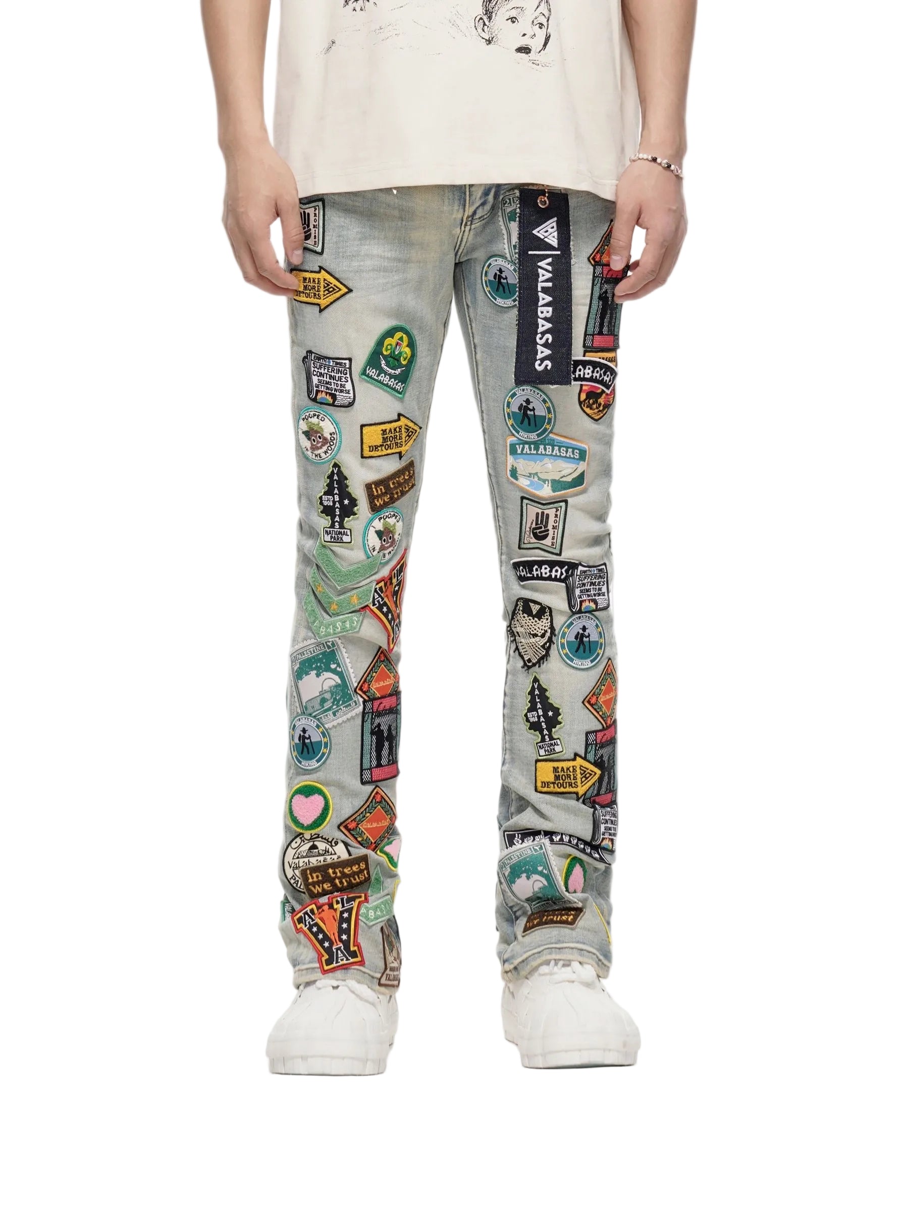 Front Left View of the "AXIS" STACKED LIGHT BLUE Jeans by Valabasas