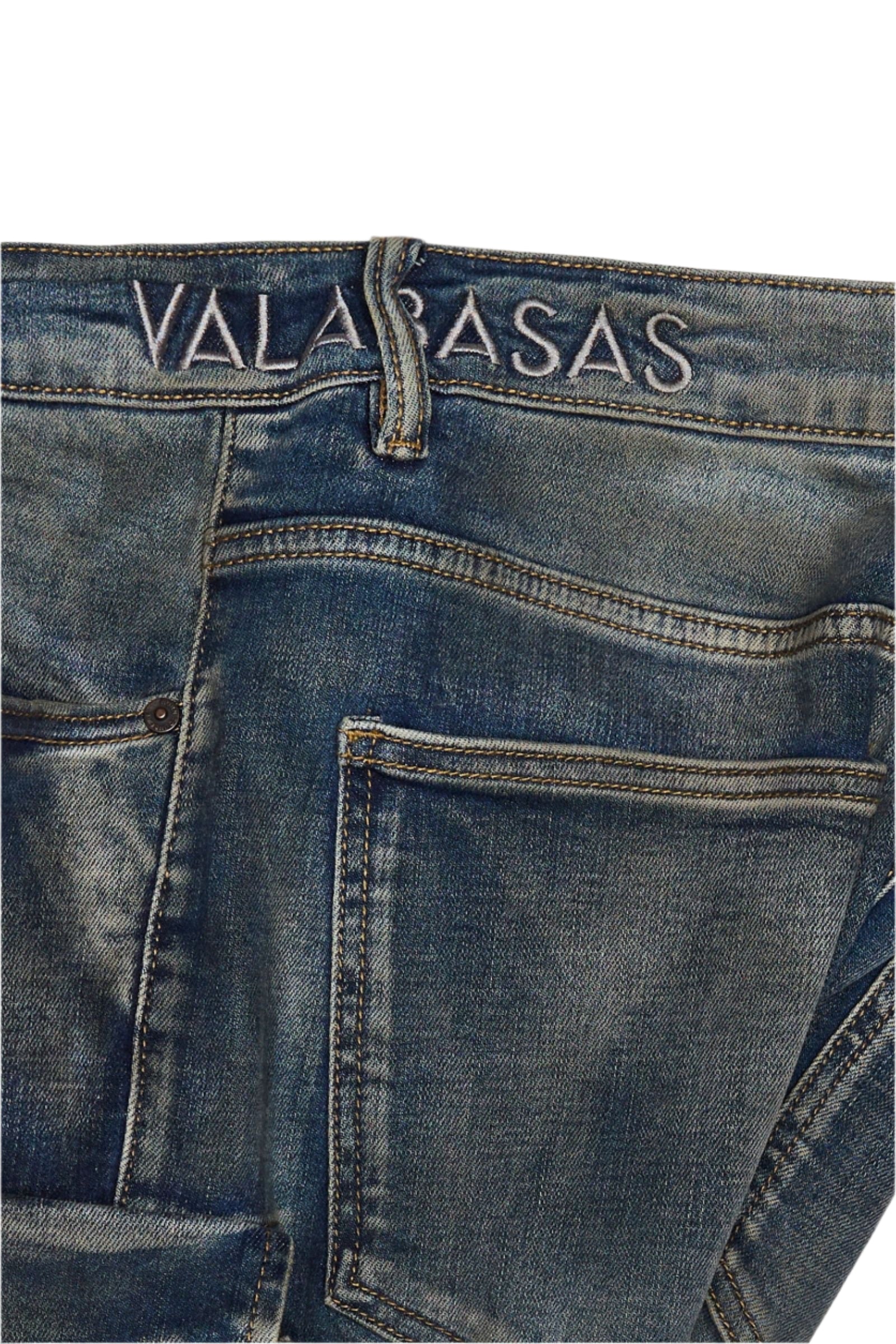 Close Up View of the Valabasas "CLIFF JUMP" DIRTY LT BLUE SKINNY Jeans
